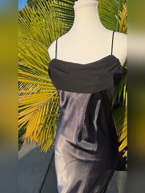 Xscape Black Satin Cowl Neck Slip Dress